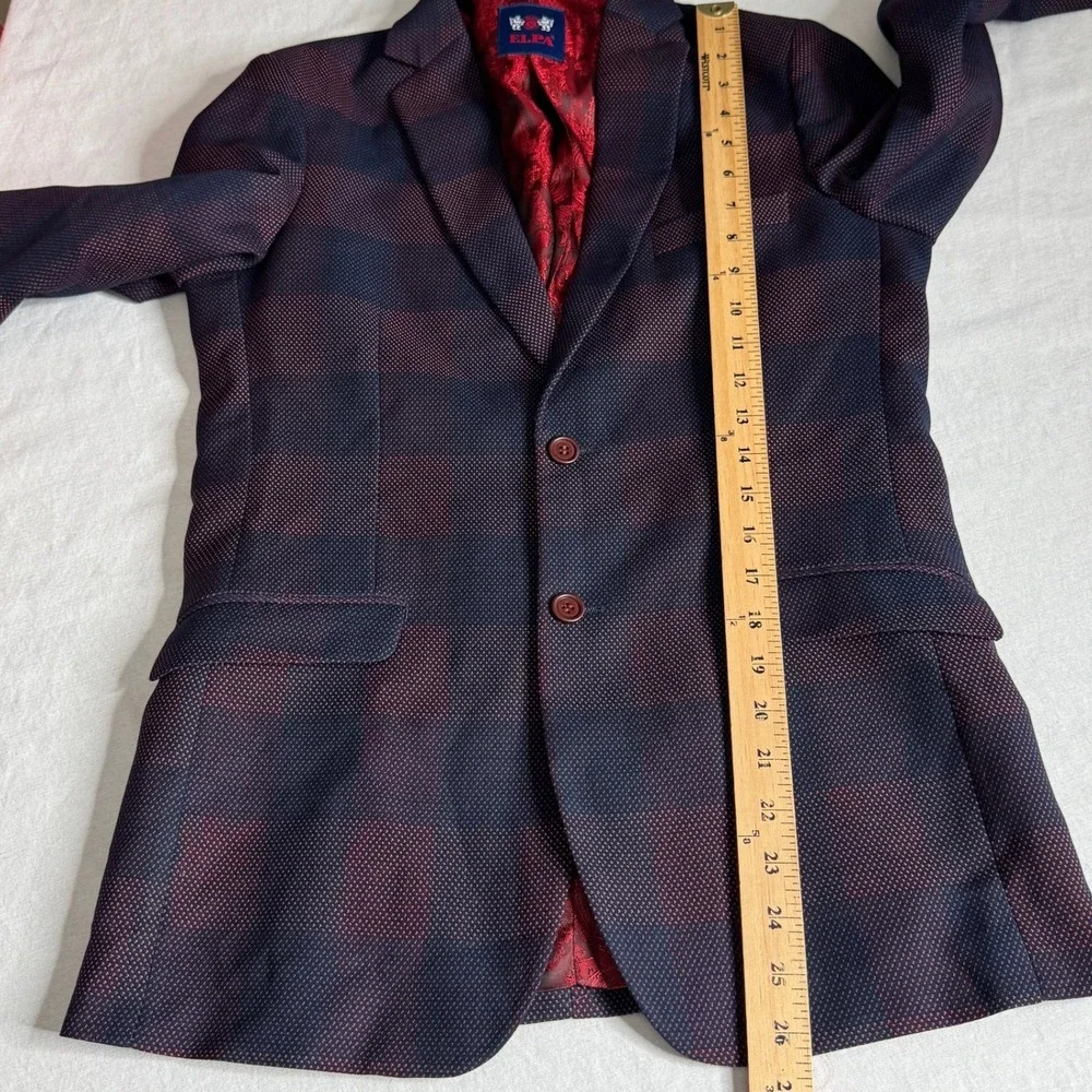 ELPA Boys‎ 2 Piece Formal Plaid Blazer and Vest Set Navy Burgundy Kids Size 18